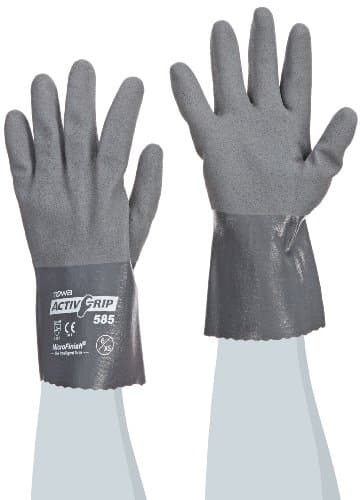 ActivGrip 56-AG585/XS 10-Inch ActivGrip Nitrile Dipped Chemical Resistant Gloves with Micro Finish Grip and Seamless Cotton Liner, Gray, X-Small, 1-Dozen