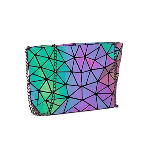 Geometric Purse Holographic Luminous Chain Crossbody Bag Clutch Purses for Women Handbag
