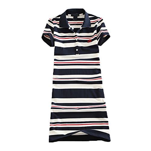 Women Embroidery Polo Striped Print Summer T Shirt Dress Slim Casual Mini Sport Dresses