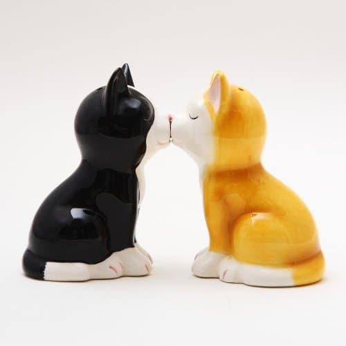 Cute Kitten Cat Figurines Ceramic Salt & Pepper Shakers.Magnetic Attached! Cute