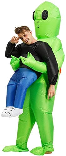 Mkiki Green Alien Carrying Human Costume Inflatable Funny Blow Up Suit Cosplay for Party