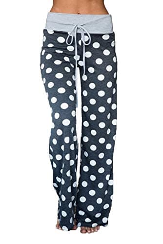 Womens Pants High Waisted Wide Leg Soft Long PJ Pants Grey Dot XXL