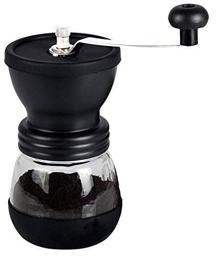 XIBLISS Manual Coffee Mill Grinder with Ceramic Burrs, with Stainless Steel Handle and Silicon Cove,Coffee container capacity:12 oz(350 ml), Black