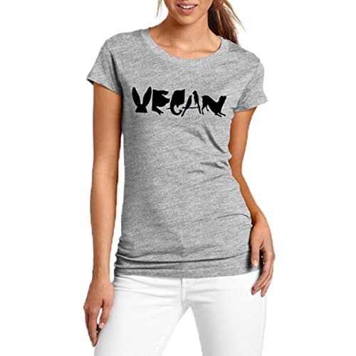 Yyicool Vegan Spelled with Animals Print Women Tshirt Cotton Casual Funny T Shirt for Lady Girl Tops (Grey, M)