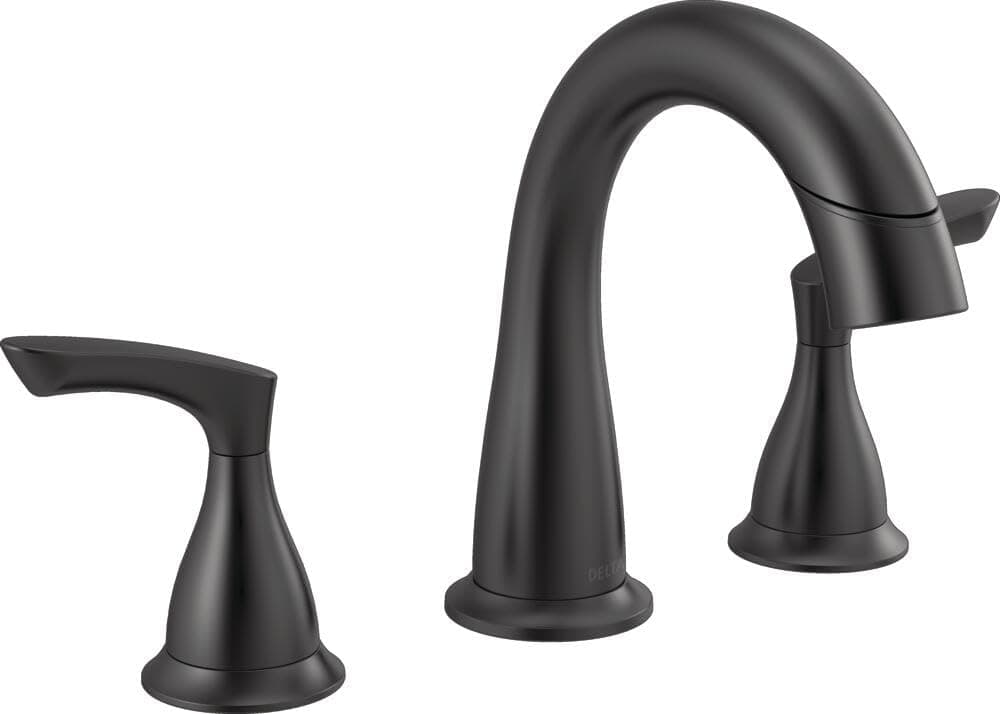 Delta Broadmoor Matte Black Bathroom Faucet with Sprayer, 8 Inch 3 Hole Widespread Bathroom Sink Faucet with Pull Out Sprayer, Push-Pop Drain, Matte Black 35765LF-BLPD