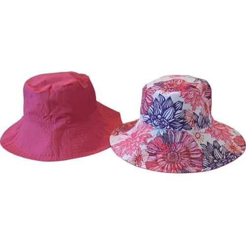 Sun Lily Fashion Flips Reversible Sun Hat with Tote - Womens (Rasberry Burst) Apparel