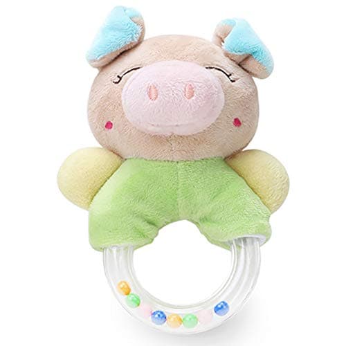 Merveilleux Baby Rattles Cartoon Plush Stuffed Animal Pig Shaker Toy Ring Rattle Newborn Toys - Angle Pig