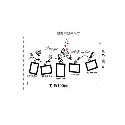 I Love You With All My Heart Quotes Birds Photo Frame Wall Sticker Decorative Living Room Decor Wedding Decoration Decal Poster,black