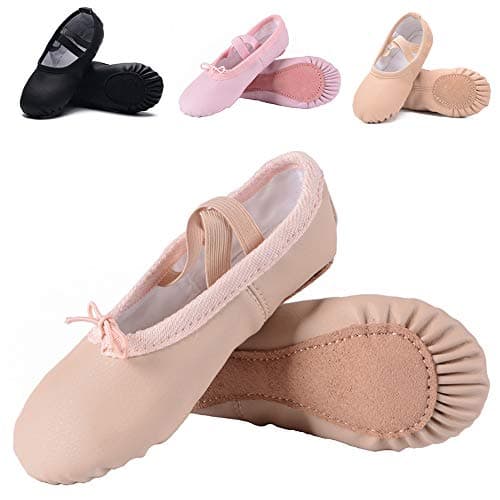 Ruqiji Leather Ballet Shoes for Girls/Toddlers/Kids/Women, Full Sole Leather Ballet Slippers/Dance Shoes
