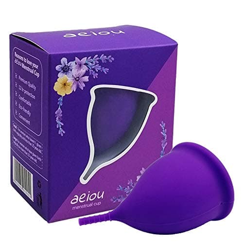 Reusable Menstrual Cup, Organic, Soft 100% Medical Grade Silicone - Best Alternative to Tampons and Cloth Sanitary Napkins (Purple, L)