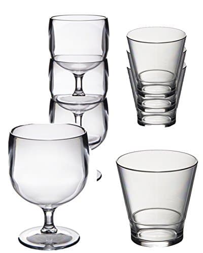 Special Stacking Set Polycarbonate Unbreakable Reusable Plastic Glasses, 6 Stacking - Wine Glasses (220ml), 6 Whisky/Juice Glasses (250ml)