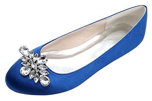 ZXF Women's Wedding Beaded Flat Shoes Blue 10 US