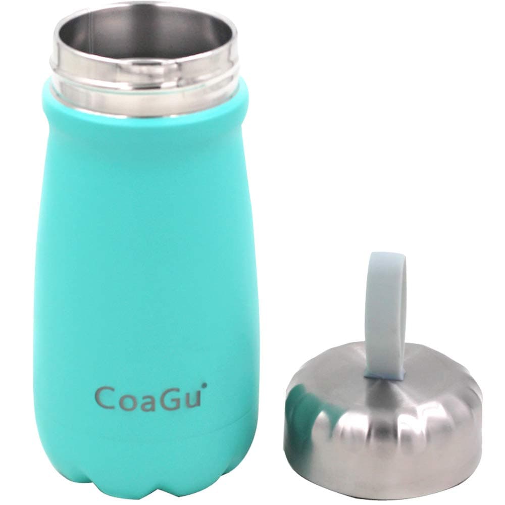 CoaGu 12oz Travel Coffee Mug Spill Proof 18/8 Water Bottle Stainless Steel Kids Coffee Travel Mug, Turquoise with Carry Handle Lid