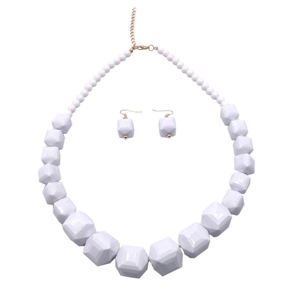 White Beads Necklace, Acrylic Costume Jewelry for Women Chunky Statement Strand Necklaces with Bracelet Dangle Earrings, Big African Beaded Necklace