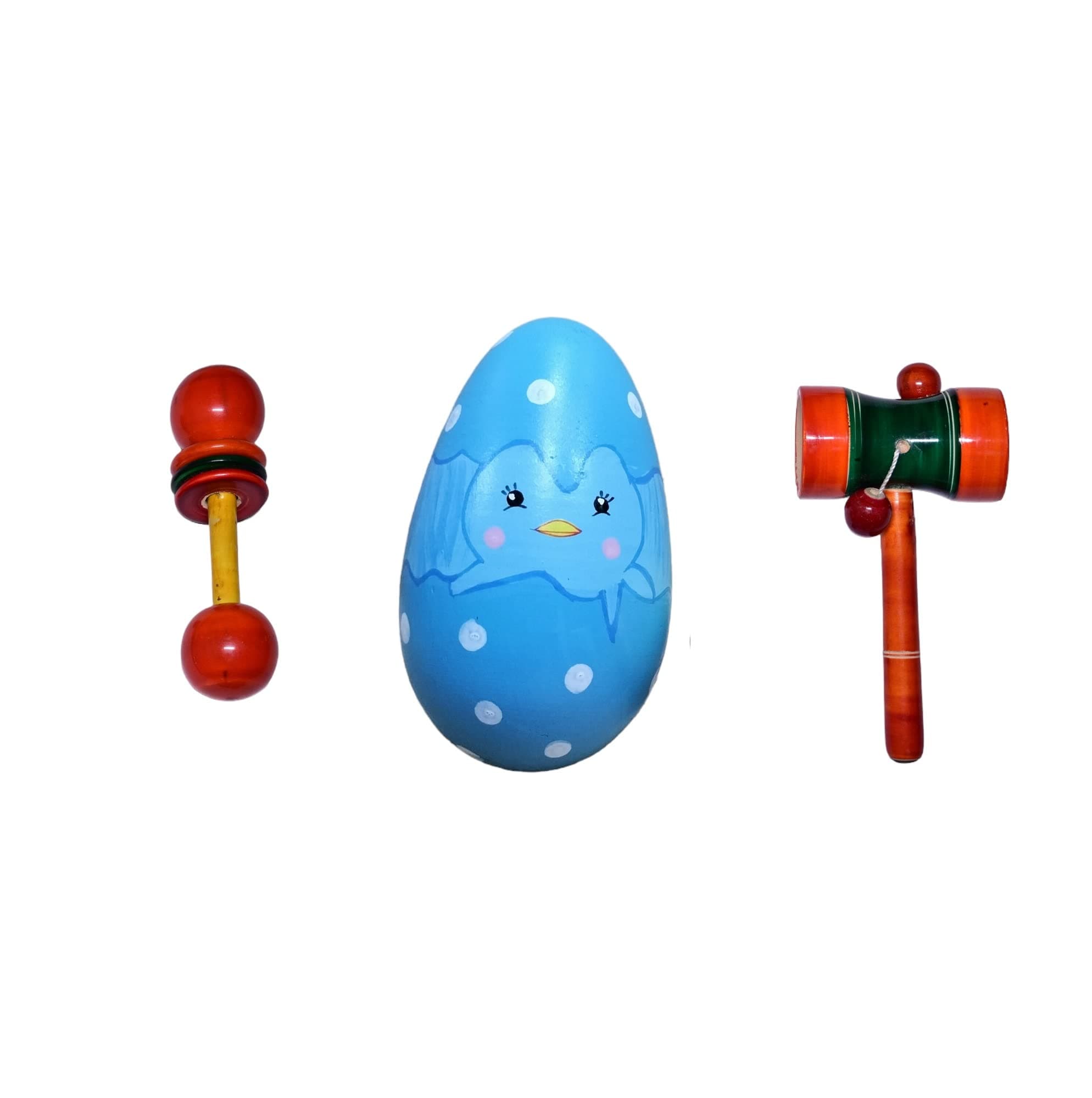 Wooden Rattles & Egg Shaker for Baby/Infants (0+ Years) - Set of 3 pcs - Multicolor - Discover Sounds, Develops Sensory Skills