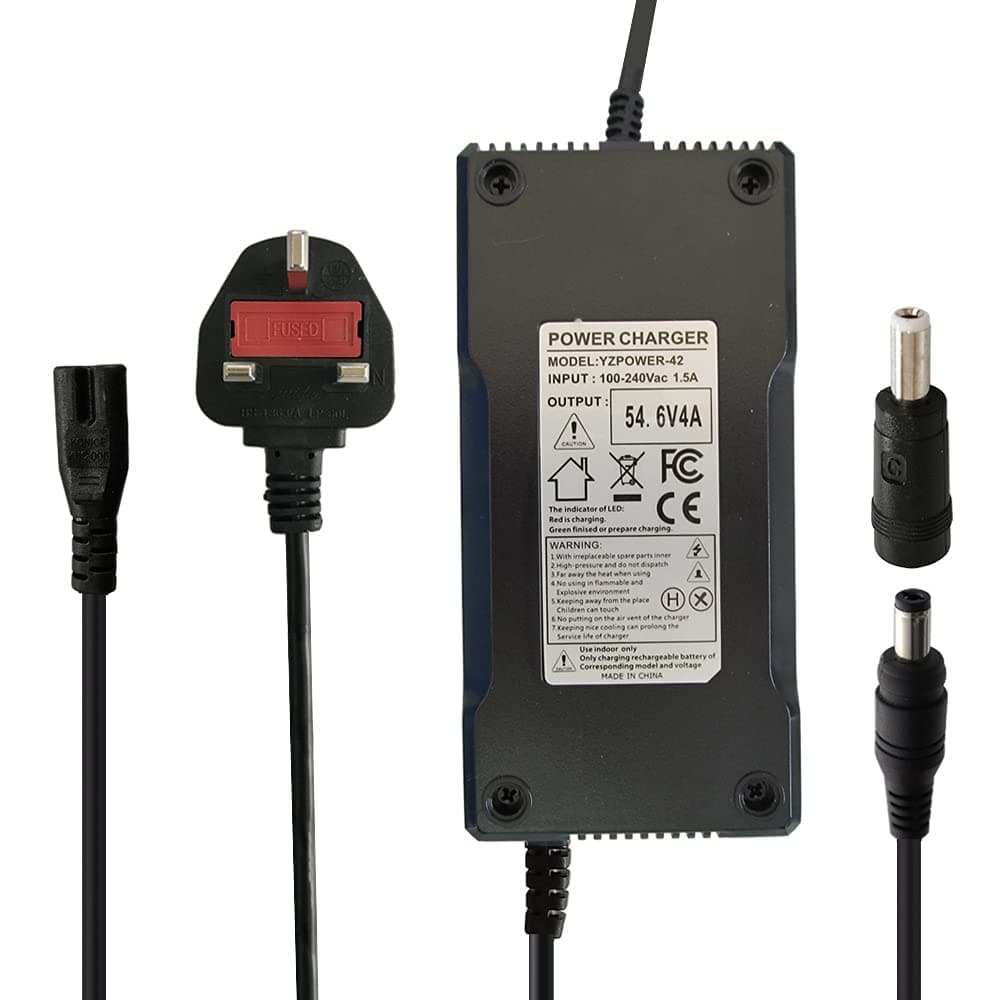 54.6V 4A Power Supply Adapter Charger for 48V Lithium Li-ion Battery Pack with DC 5.5x2.1mm Plug