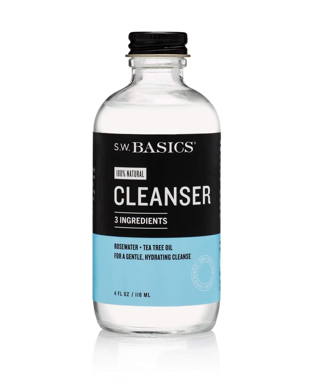 S.W. Basics Cleanser, Natural Rosewater and Tea Tree Oil Face Wash, Sensitive Skin and Cruelty Free, 4.0 fl oz