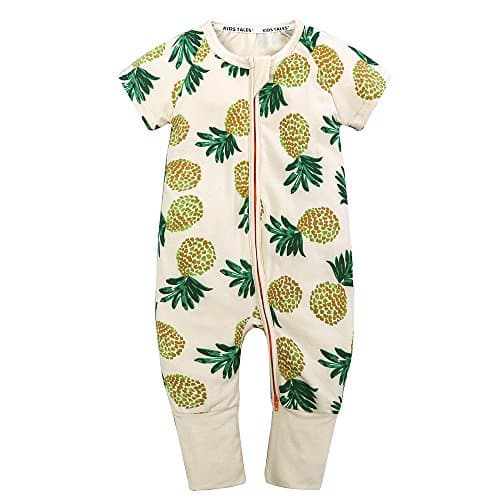 Kids Tales Baby Boys Girls Zipper Short Sleeve Pajama Sleeper Cotton Romper(Size 3M-3T)