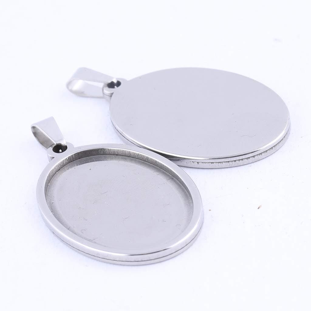 10pcs Fit 20x30mm Oval Pendant Trays Stainless Steel Cabochon Base Settings with Matching Glass DIY Jewelry Crafting Kit (Steel Color)