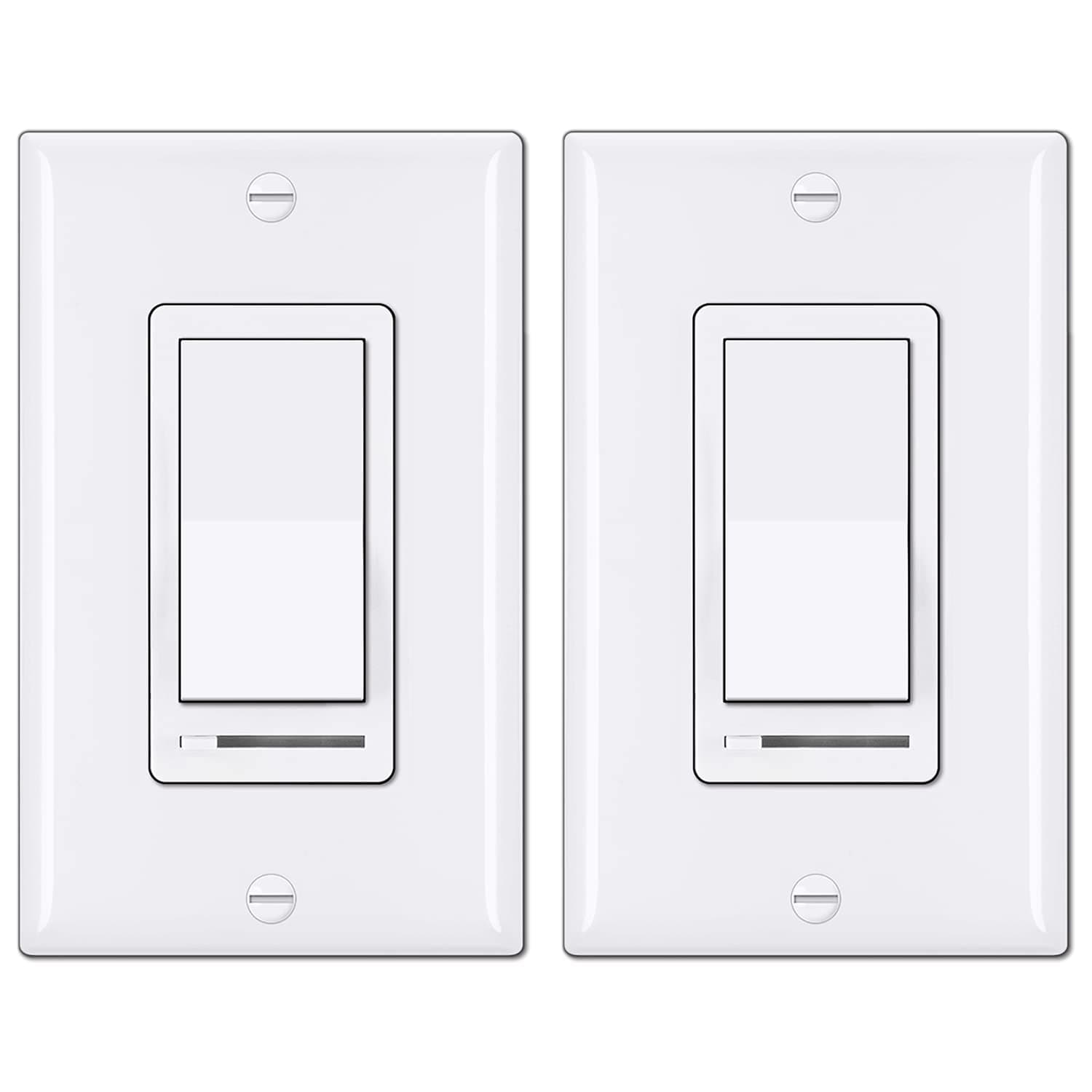 2 Pack Dimmer Light Switch, Universal Lighting Control, Single Pole or 3 Way, Compatible with LED Dimmable Lamp, CFL, Incandescent, Halogen Bulb, Decorator Wallplate Included, UL Listed, White