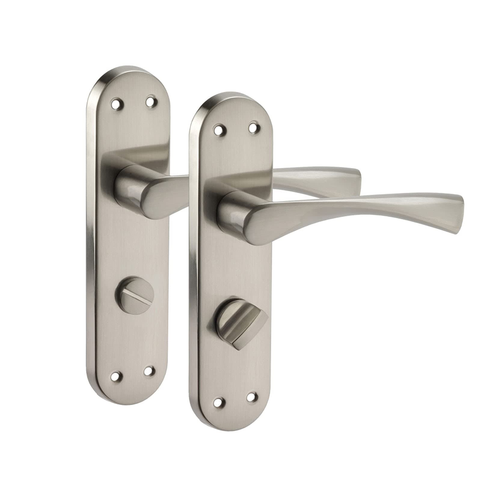 Modern Brushed Chrome Door Handles on Backplate for Bathroom Doors