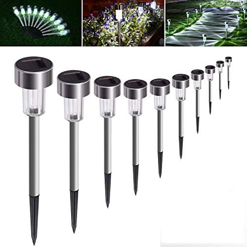 Solar Lights Outdoor Driveway Lights 10 Pack Stainless Steel LED Solar Powered Pathway Lights Solar Garden Light with Waterproof Lighting Decorate Landscape Lights for Lawn Driveway Patio Yard Walkway
