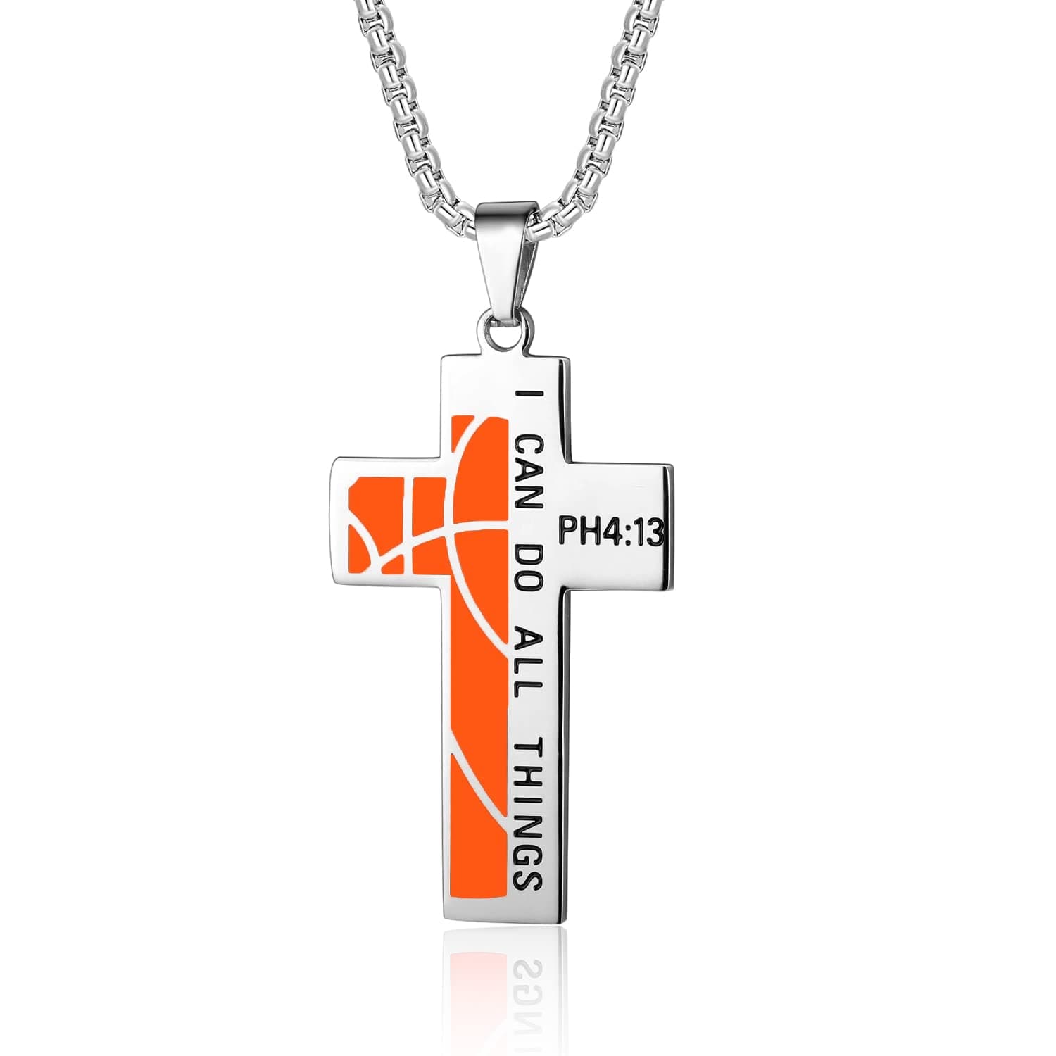 Basketball Cross Necklace for Men Bible Verse I CAN DO All Things Stainless Steel Sport Pendant for Men