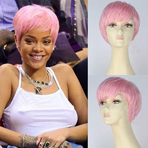 Christmas Wig Cosplay Wigs Short Straight Synthetic Wig for Women Natural Looking Pink Bob Hair with Bangs Heat Resistant Replacement Wig Full Machine Made Lovely Pink