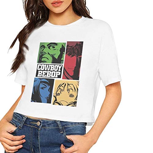 Cowboy Bebop Women's T Shirt Teen Girls Short Sleeve Print Leak Navel T-ShirtM White