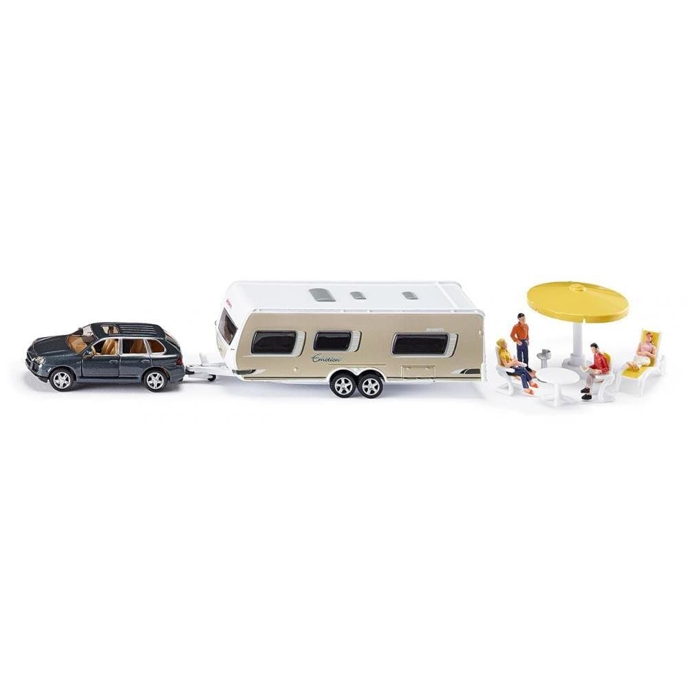 2542, Car with Caravan, 1:55, Metal/Plastic, Multicolour, Incl. figures and camping equipment