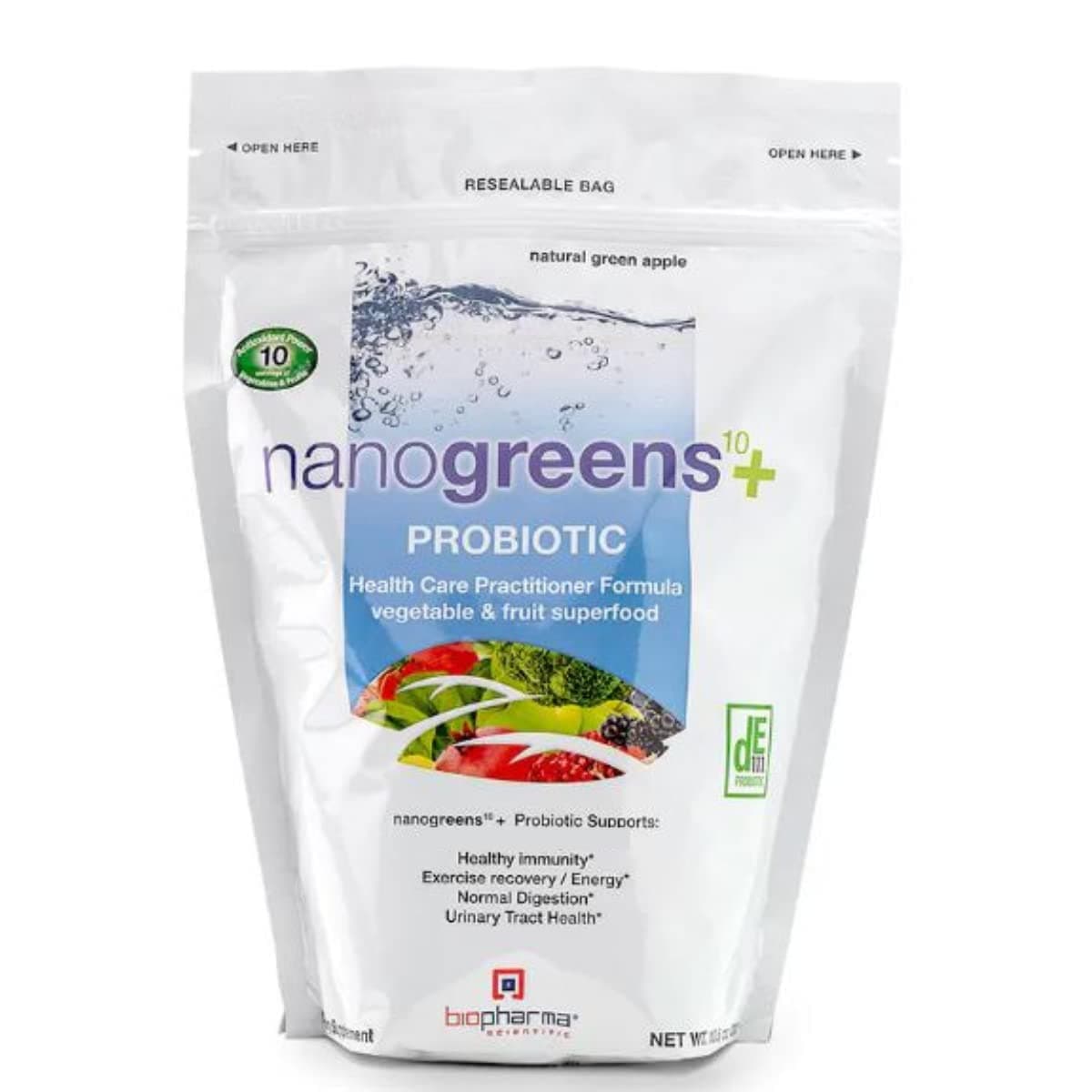 NanoGreens + Probiotic Superfood Powder | Greens, Fruits & Vegetables | 5 Billion CFU Probiotics for Gut & Digestive Health | Spirulina, Chlorella | Green Apple Flavor | 30 Servings