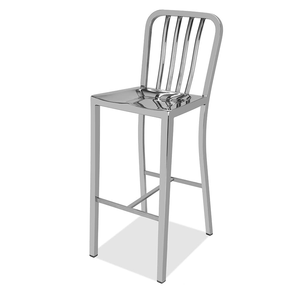 Kupa Stainless Steel Bar Stool, Hand Polished Finish