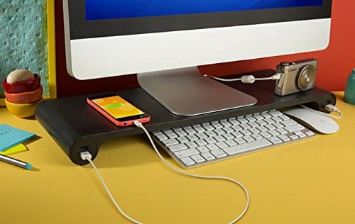 Smart Monitor Stand with Six USB Ports Hub and Keyboard Storage Space - Black