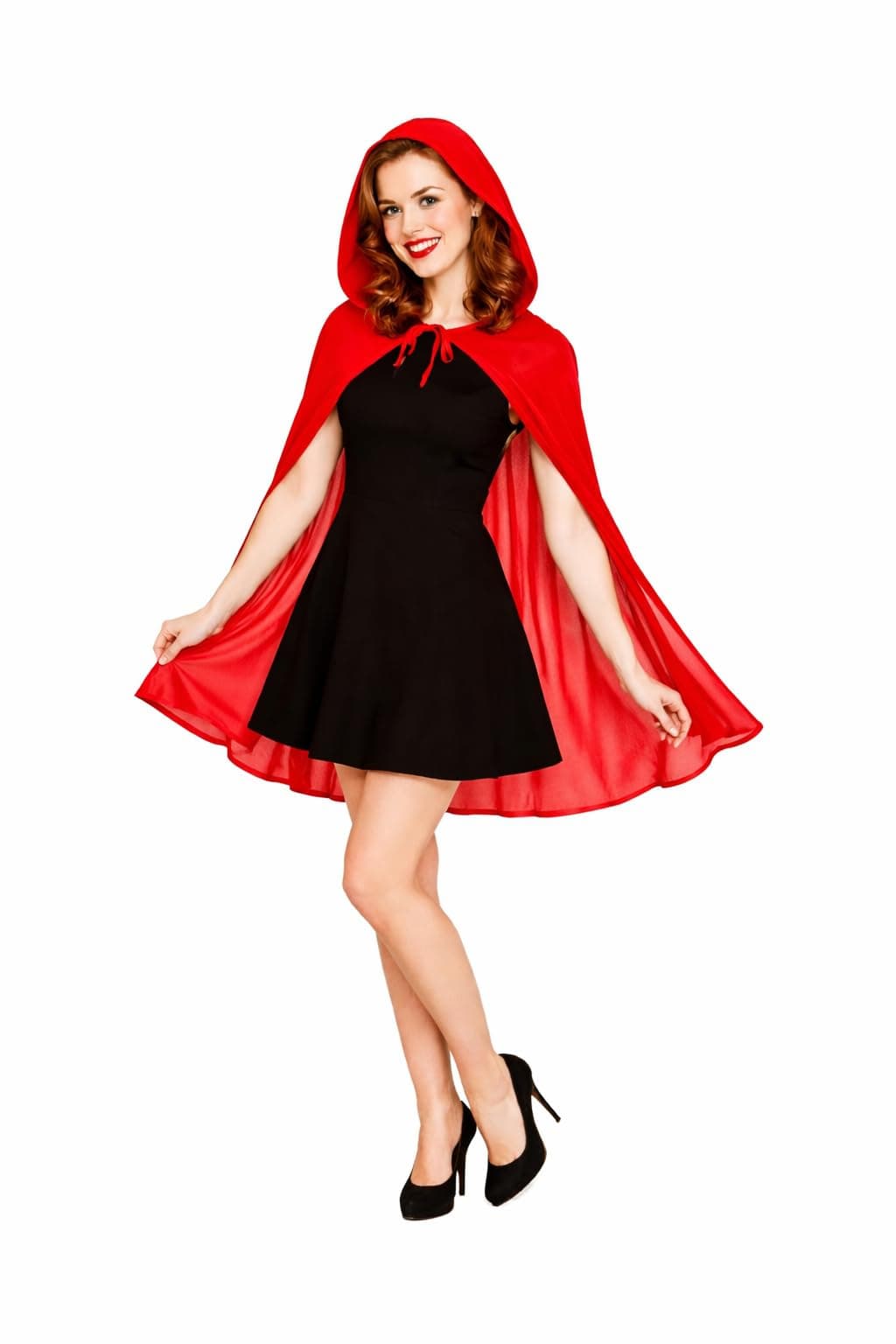 Wicked Costumes Adult Red Hooded Cape – Short 84cm Fancy Dress Cloak for Halloween, Devil, Vampire & Little Red Riding Hood – One Size