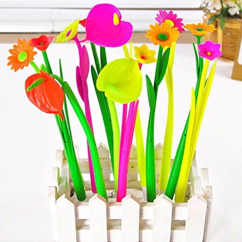 GreaQi(TM) Creative stationery Roller ball pen, tip pens, Fashion Colors, 10 packs (Silicone Flowers)