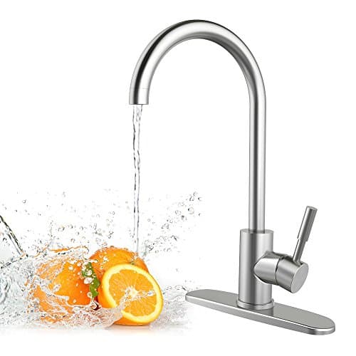 Kitchen Faucet, Food-Grade 360°Rotating Stainless brushed,Hot&cold Single Lever Control Kitchen Sink Faucet with Deck Plate-Easy Install For Commercial with home Bathroom bathtub Outdoor Garden Bar