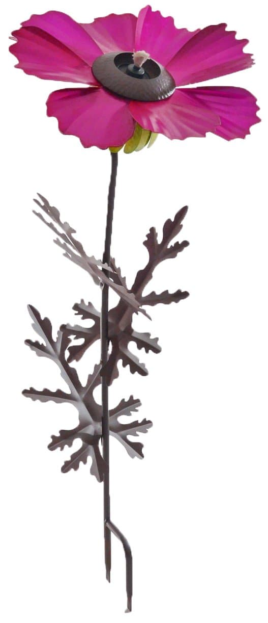 Desert Steel Flower Torch - (Pink Cosmos, 36" H x14" W) - Metal Art Citronella Garden Torch & Pathway Light w/ Refillable Lamp Oil Canister