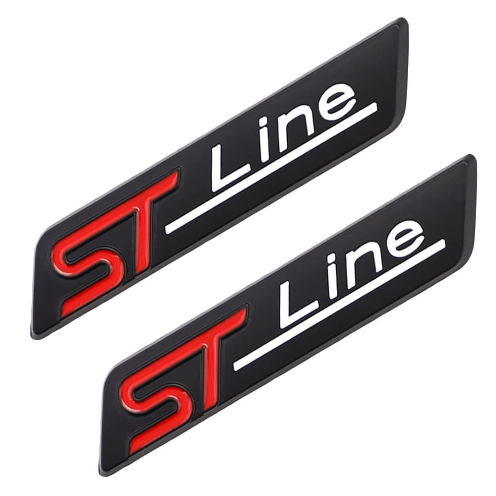 2 Pcs ST Line Emblem 3D Metal Badge Car Hood Truck Door Side Fender Rear Trunk Emblem Sticker Decal for Universal Ford Kuga 2018 Focus Mk3 Fiesta 2019 Ecosport 2009-15 Mondeo (Black) (CR-STL2)