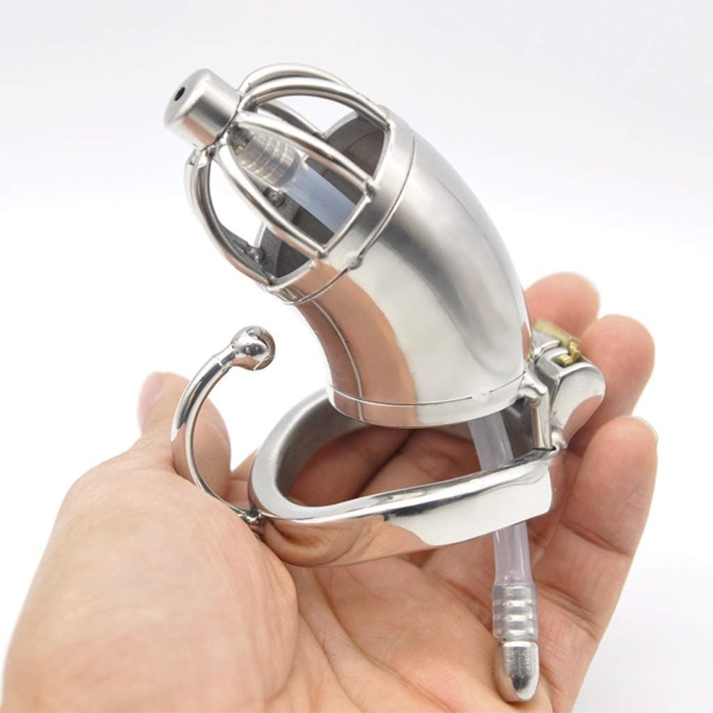 FCWMD Male Long Stainless Steel With Ducted Chǎstīty Lock Pants Belt Curved Hook Men's Protective Device