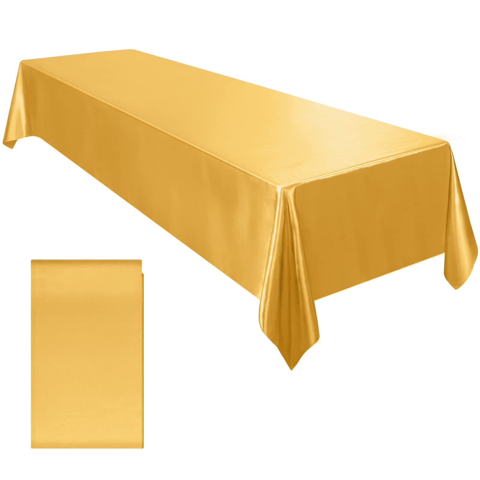Ruisita Satin Party Table Cover 58 x 102 Inches Wedding Rectangle Bright Silk Smooth Fabric Tablecloth Decor for Wedding Banquet Table Decoration, Gold