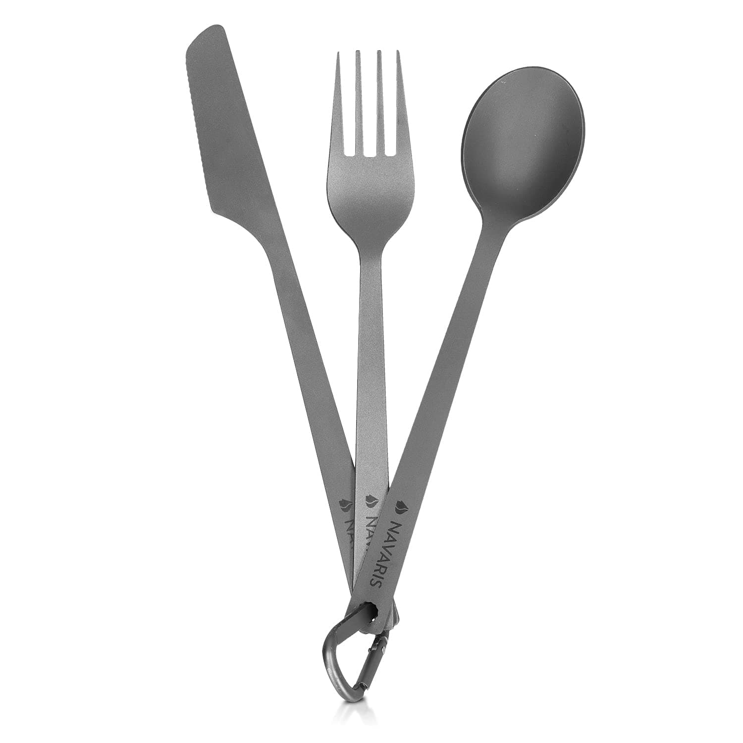 Titanium Camping Cutlery Set - Lightweight Camping Cutlery for One - Knife, Fork and Spoon Set with Carabiner and Bag for Hiking and Travel