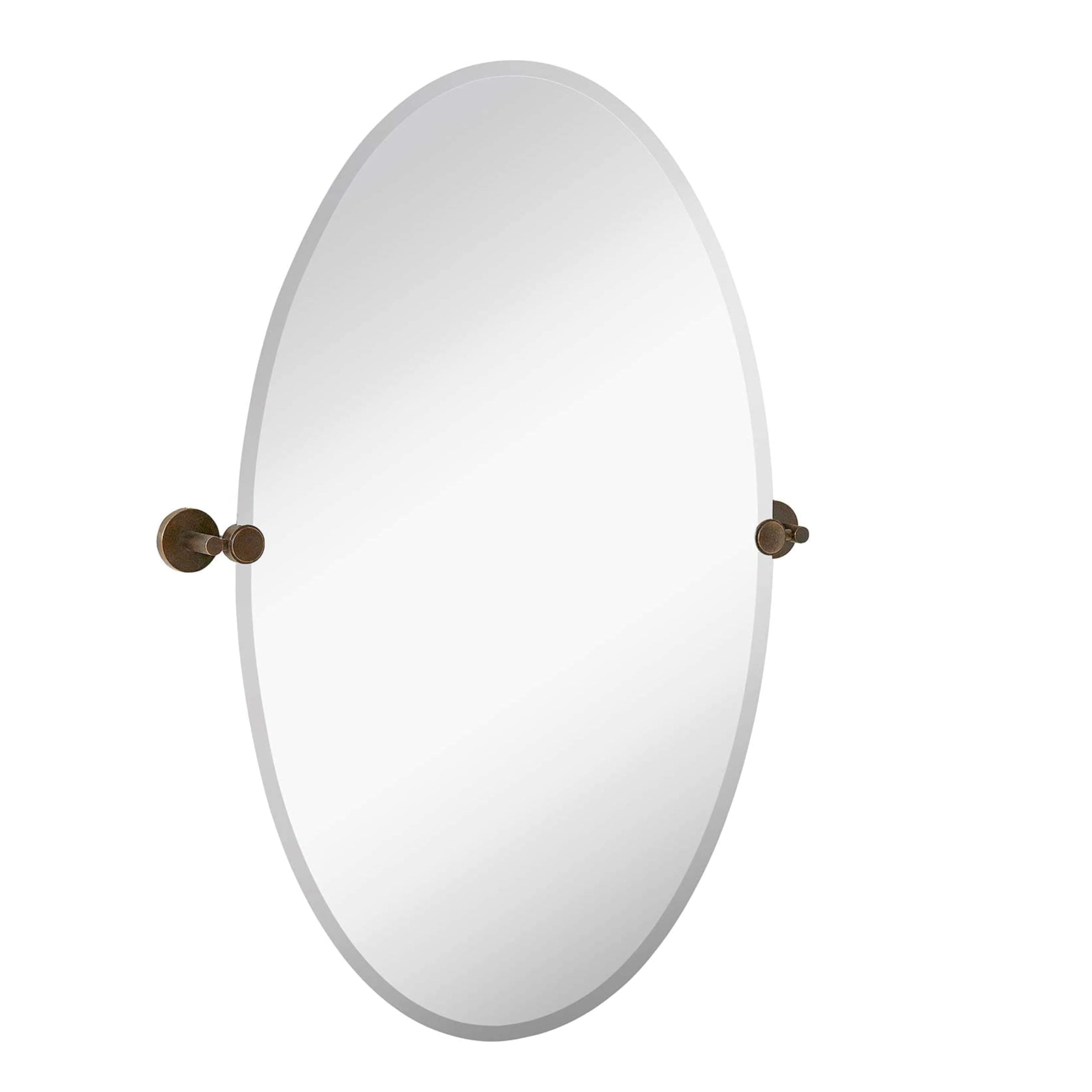 Hamilton Hills 24x36 inch Oval Frameless Pivot Wall Mirror with Oil Rubbed Bronze Brackets - Large Bathroom Mirror with Tilt Feature - Pivot Bathroom Mirror for Bedroom or Vanity - Wall-Mounted