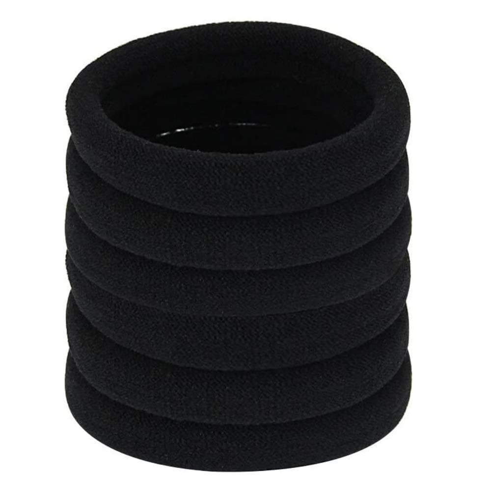 GOLRISEN 20 Pcs Large Cotton Hair Black Stretch Hair Ties for Women Girls Men Heavy and Curly Hair