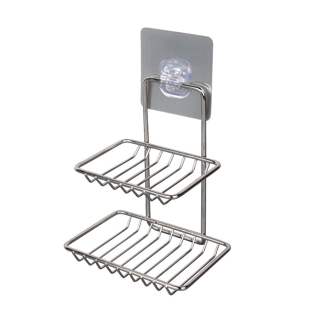 Mounted Double Layer soap Dish Holder Stainless Steel Wall Hanging Soap Storage Rack for Kitchen Bathroom-with Self Adhesive Magic Sticker Made in India
