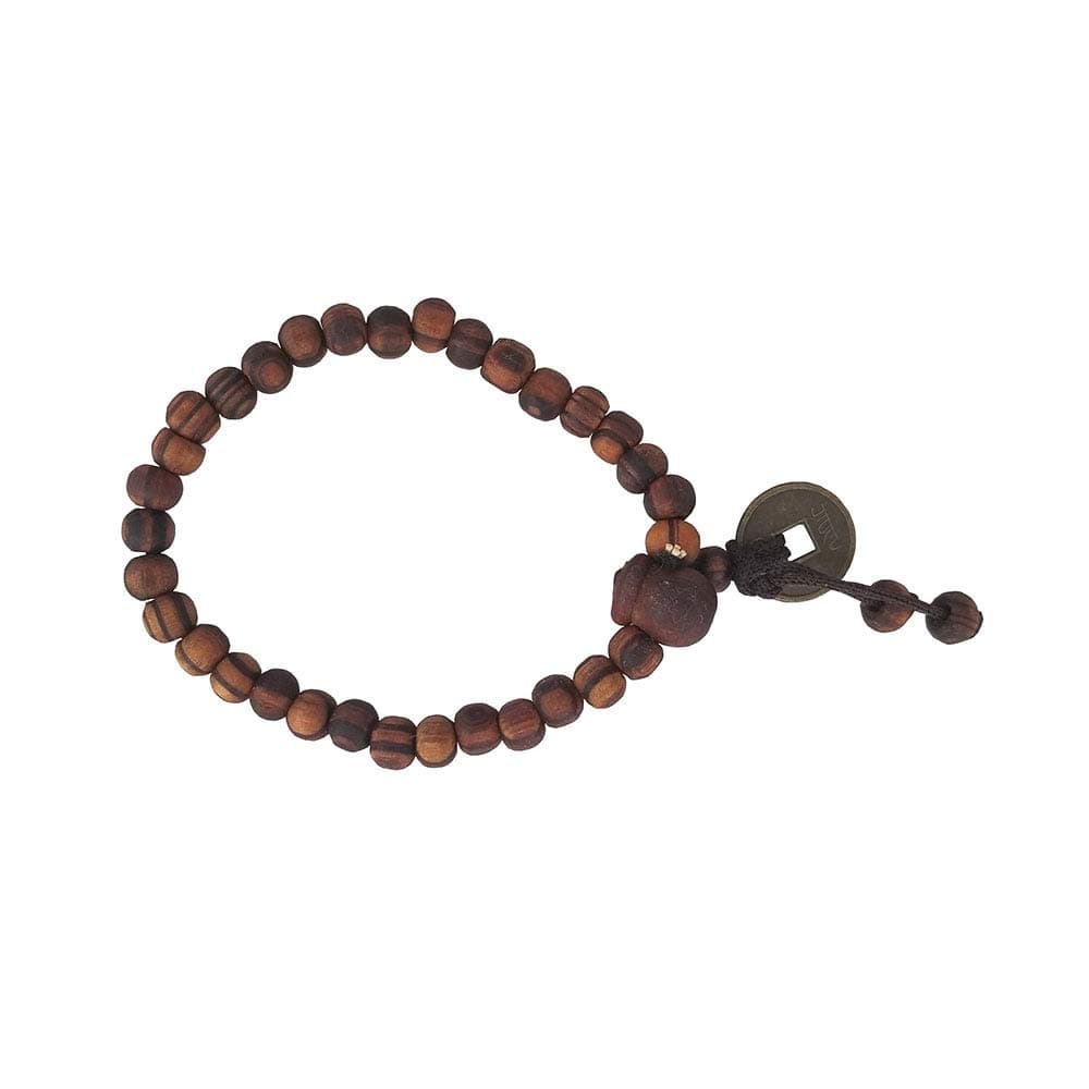 Galaxy Karmaa Feng Shui Copper Coin Tibetan Buddhist Wood Beads Mala Meditation Wrist Bracelet