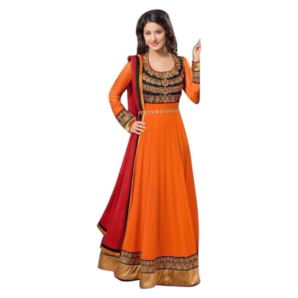 Ninecolours Georgette Anarkali Salwar Suit In Orange Colour
