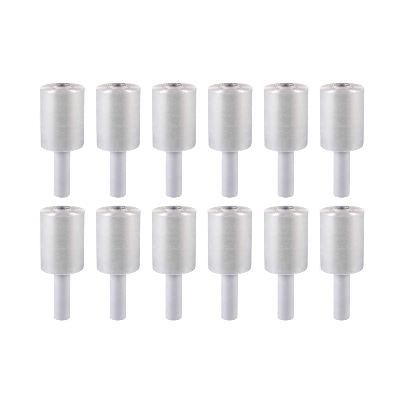12 Packs of 5 inch x 1000 ft Stretch Wrap Film with Handle 70 Gauge Extra Thick Clear Mini Hand Stretch Wrap Rolls, Clear