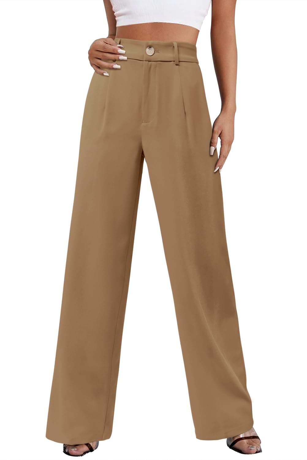 onlypuffWomens Business Pants Wide Leg High Waisted Capris Straight Long Work Trousers with Pockets