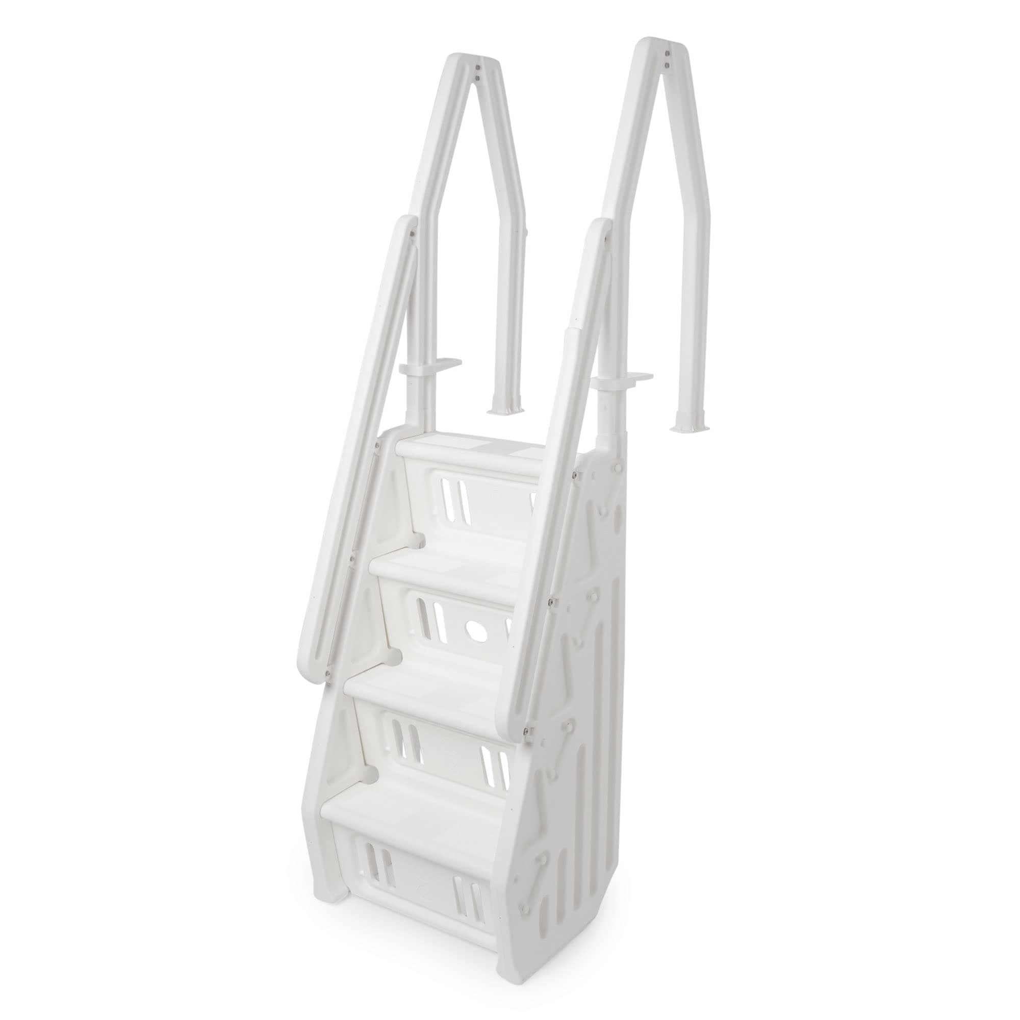 Vinyl Works 24" Pool Step Ladder with Adjustable Stair Entry System with Handrail Non-Slip Surface for Above Ground Swimming Pools, White