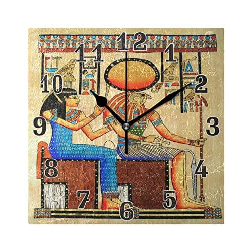 WXLIFE Vintage Egypt Egyptian Horus Queen Square Acrylic Wall Clock, Silent Non Ticking Art Painting for Kids Bedroom Living Room Office School Home Decor